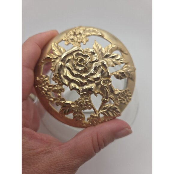 Pewter Top Glass Potpourri Jar Rose Design Canada 1988 - Picture 2 of 7